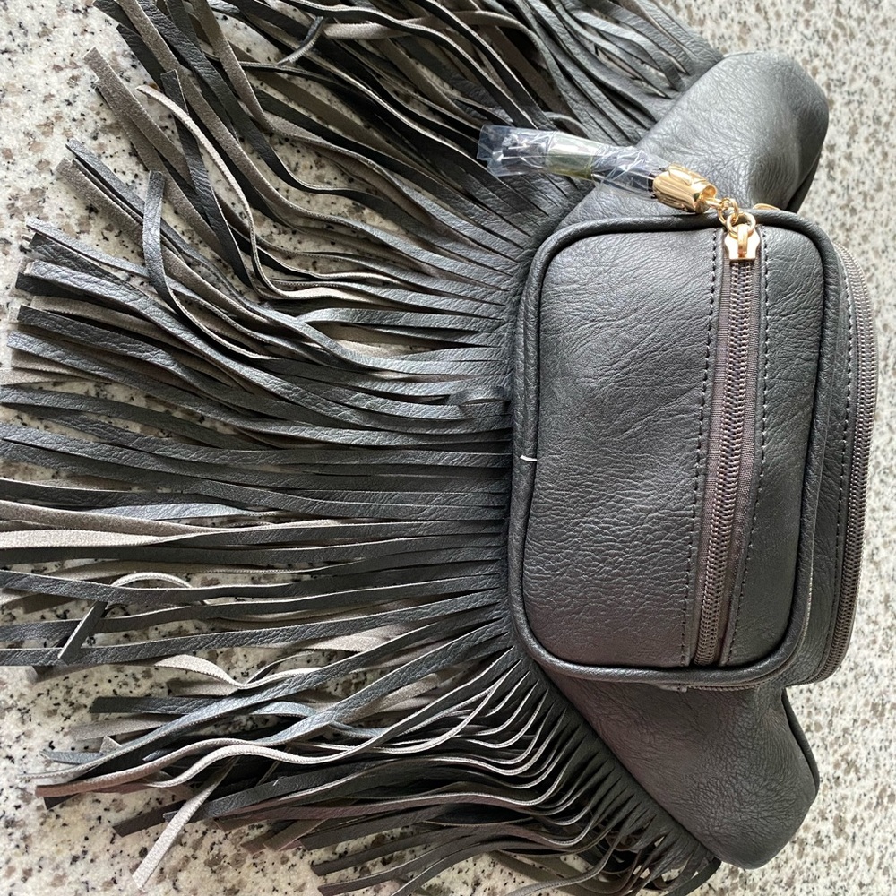 Faux Leather Fringe Detail Fanny Bag